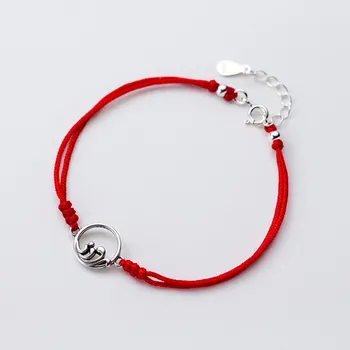 

Couple 925 Sterling Silver Bracelet Mountain Range Sea Wave Double layer Handmade String Rope Red Thread Bracelets For Women Men