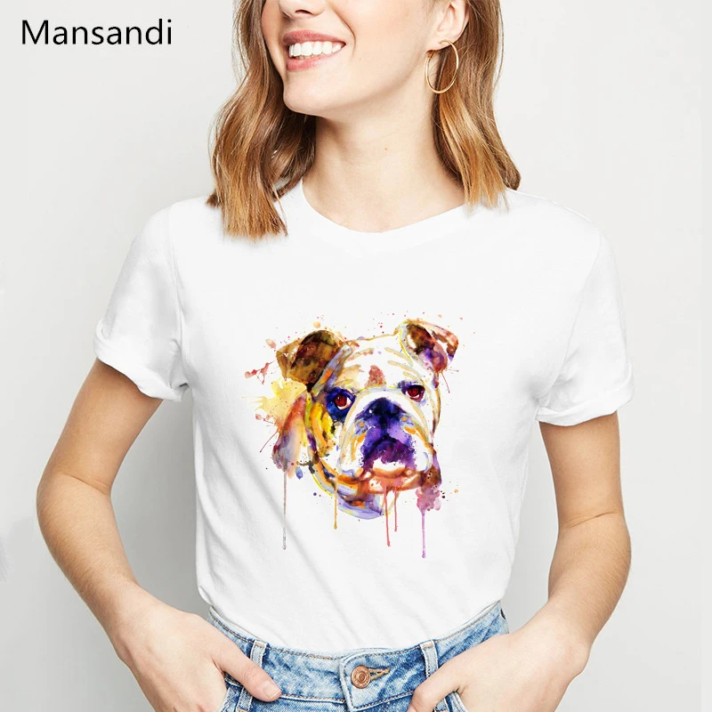 

watercolor French bulldog animal printed t shirt women clothes 2019 funny tshirt femme harajuku shirt vogue female t-shirt tops