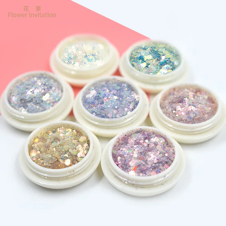 

Flower Invitation handmade Devil's pupil sequins size mixed crystal resin gel nail accessories Powder Sparkling Powder