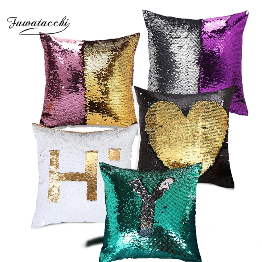

Fuwatacchi Mermaid Sequin Cushion Covers Magical Pink Gold Throw Pillow Cover 40*40cm Color Changing Reversible Pillowcases