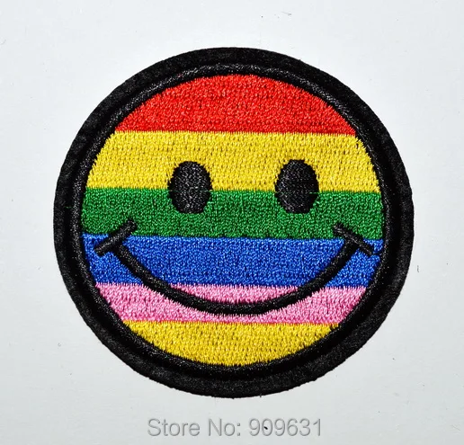Gay Pride Rainbow Round Smiley face Smiler Iron on Patch Bags Jeans Clothes