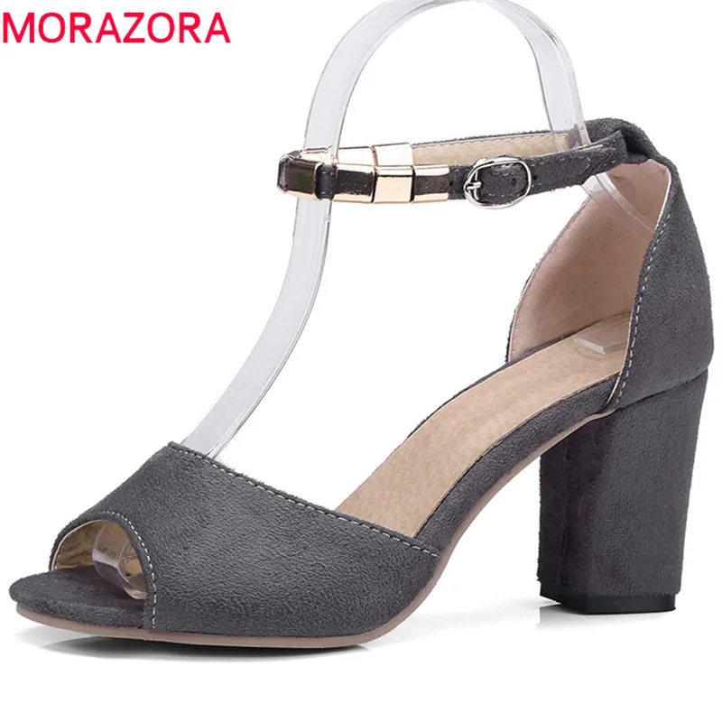 

MORAZORA 2018 hot sale women sandals simple buckle summer shoes elegant peep toe party wedding shoes high heels shoes woman