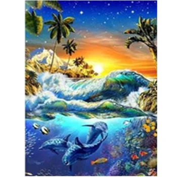 

Marines life DIY Diamond Painting double dolphins full square DIY Diamond embroidery full round Diamond painting Mosaic sea