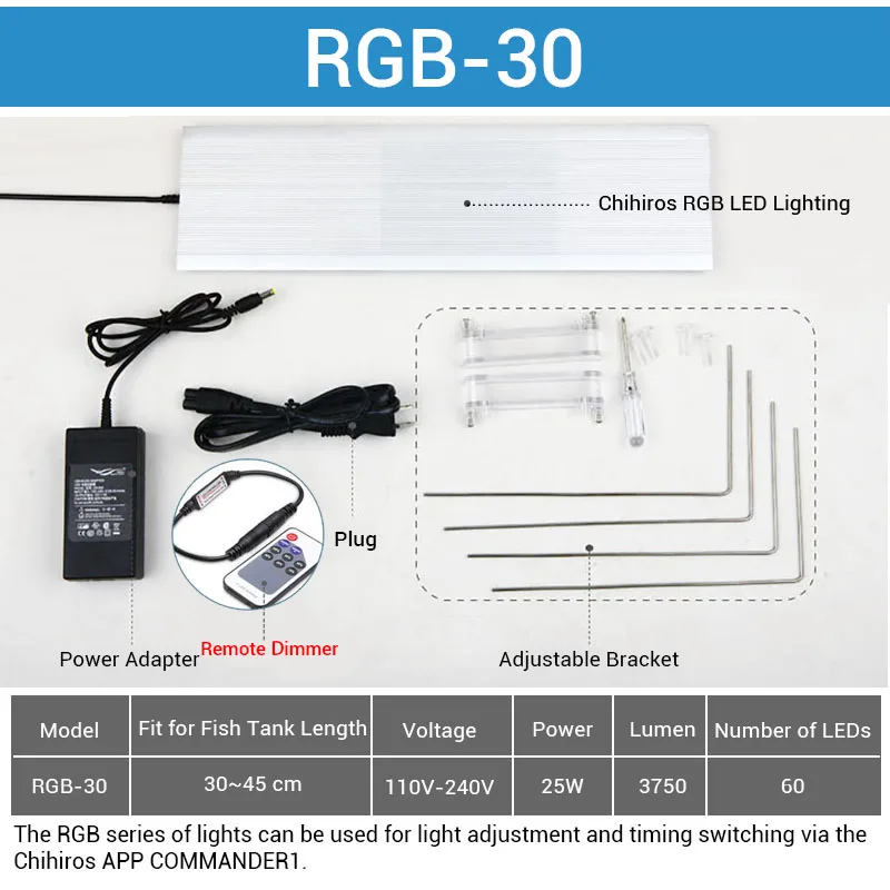 Chihiros RGB аквариум светодиодный светильник полный спектр светильник ing для водных растений яркость регулируемый костюм для 30 см до 80 см бак - Цвет: RGB30 Remote Dimmer