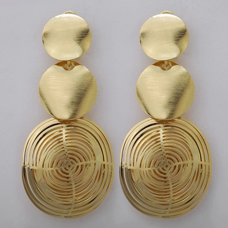 

African Fashion Jewelry Big Long Drop Dangle Earrings For Women Copper Pure gold -color Fashion Brazilian For Party Wedding