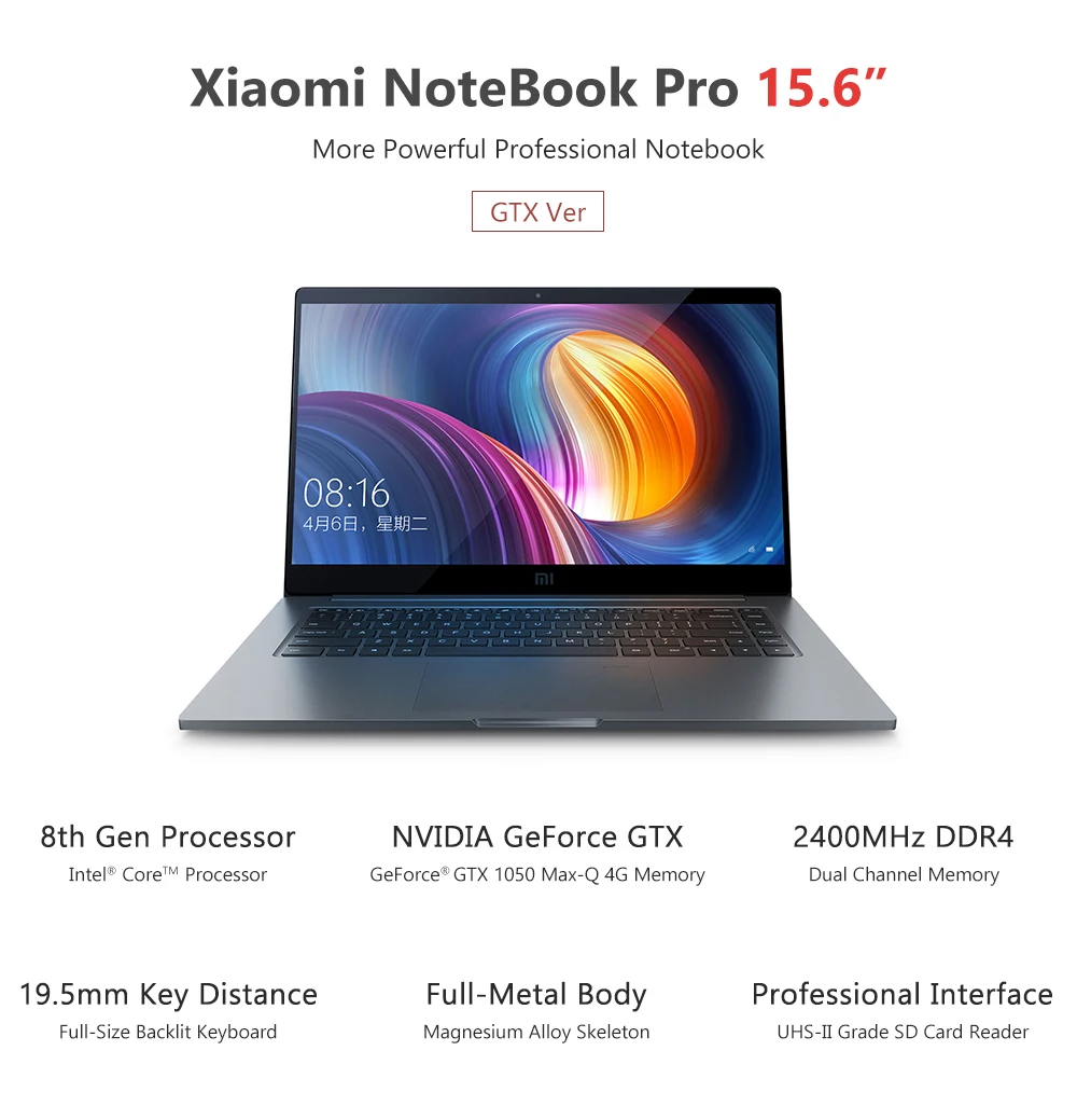 Xiaomi Тетрадь Pro 15,6 дюймов GTX 1050 Max-Q 4 Гб GDDR5 ноутбук i7-8550U/i5-8250U 1 ТБ/256G SSD игровой офисный компьютер