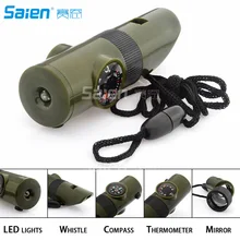 7 в 1 аварийный свисток выживания многофункциональный инструмент, лупа, фонарик, контейнер для хранения, компас, термометр