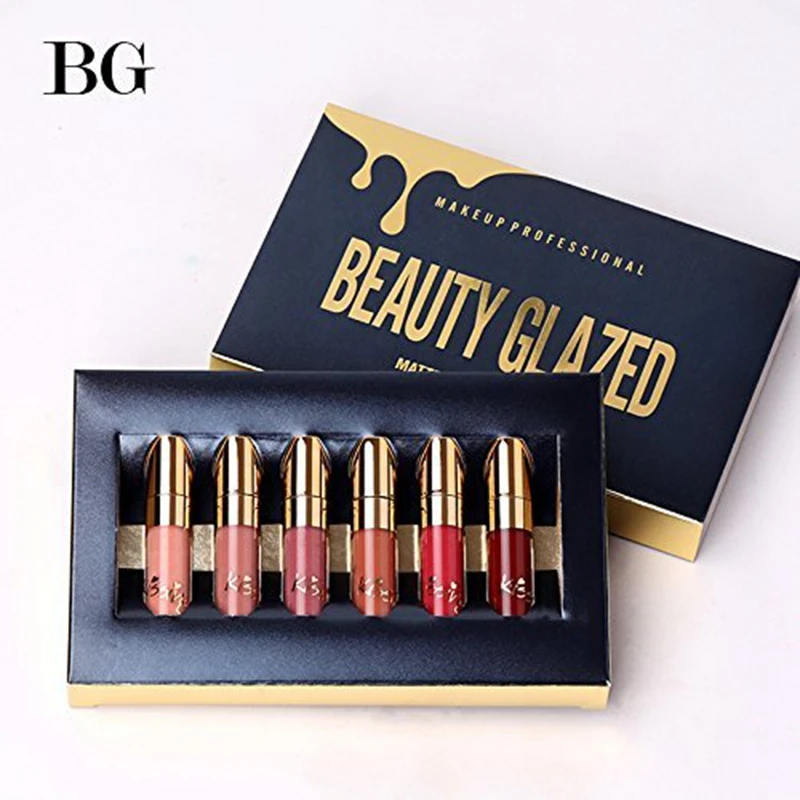 

BEAUTY GLAZED 6Pcs/Set Matte Liquid Lipstick Lip Gloss High Quality Long-lasting Lipgloss Tint Waterproof Nude Lips Makeup Tools