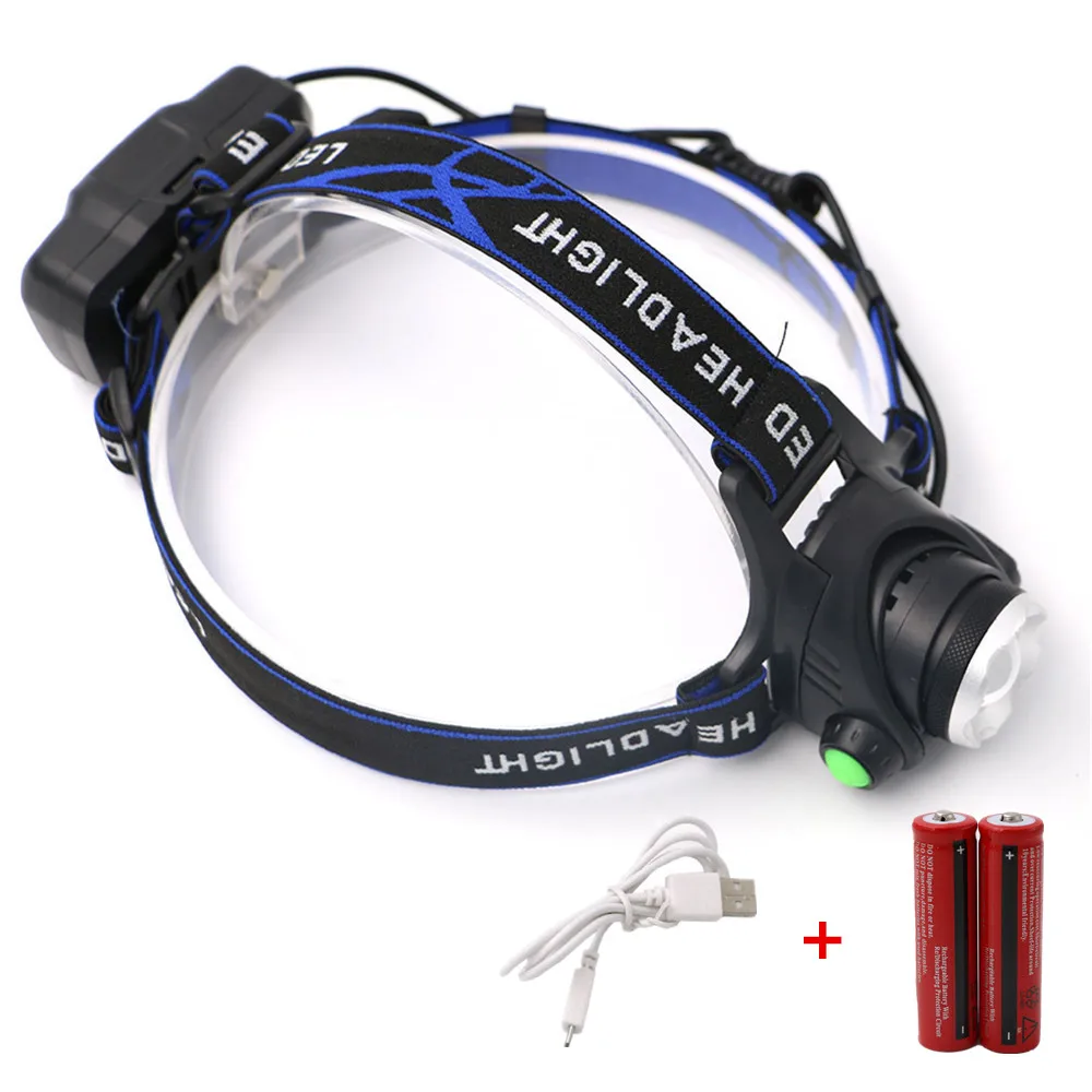 

3800LM XM-L T6 Led Headlamp Zoomable Headlight Waterproof Head Torch flashlight Head lamp +2x18650 Battery +USB Charger