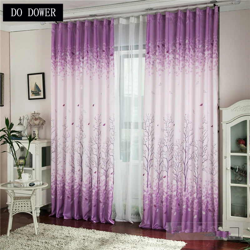 Light Purple Tulles Tree Flower Pattern Tulle Panels Curtains