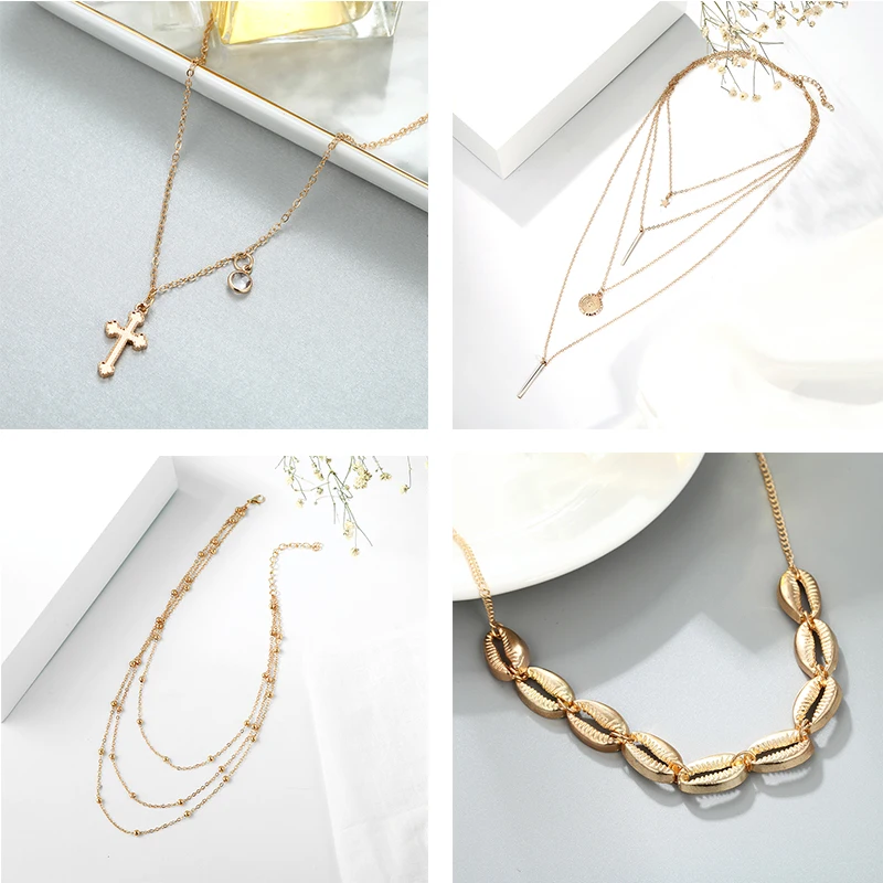 

Fashion Charm Necklace Women Gold Color Long Chain Necklace Multi-layer Star Pendant Statement Necklace For Ladies Accessories