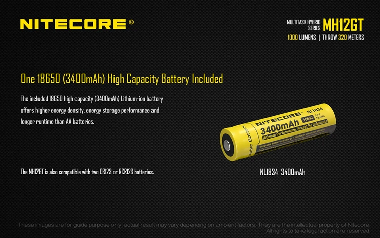 Топ продаж NITECORE MH12GT 1000LM светодиодный 18650 3400mah аккумулятор USB Перезаряжаемый Фонарик поисково-спасательный портативный фонарь