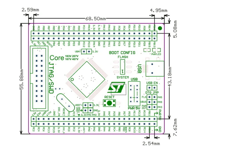 Waveshare STM32F4 основная плата Core407V STM32 макетная плата с STM32F407VET6/STM32F407VGT6 MCU JTAG/SWD интерфейс отладки