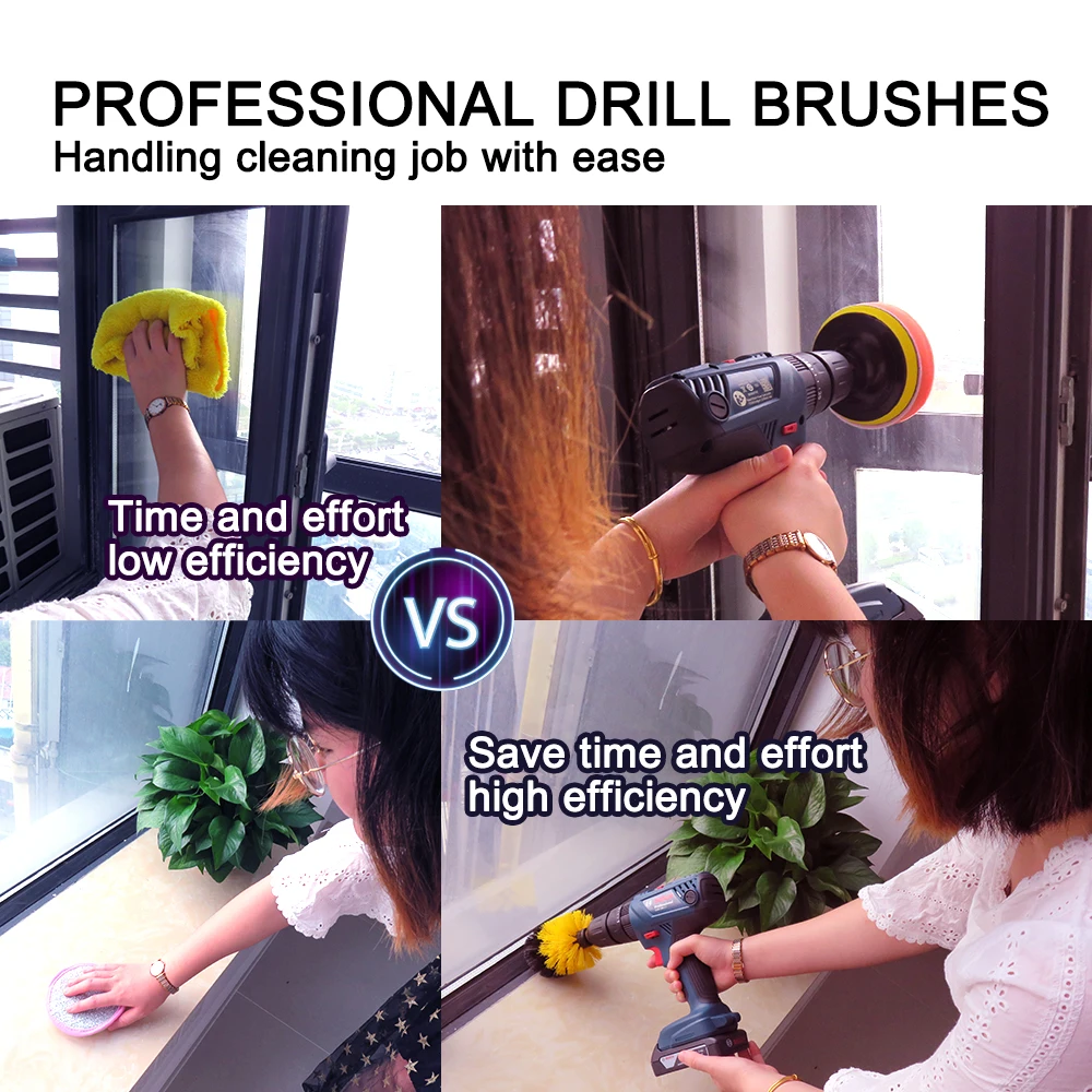 18Pcs Drill Cleaning Brush Kit ,Power Scrubber Pad, All Purpose For Leather Plastic Wooden Furniture Car Sofa, Kitchen, Bathroom