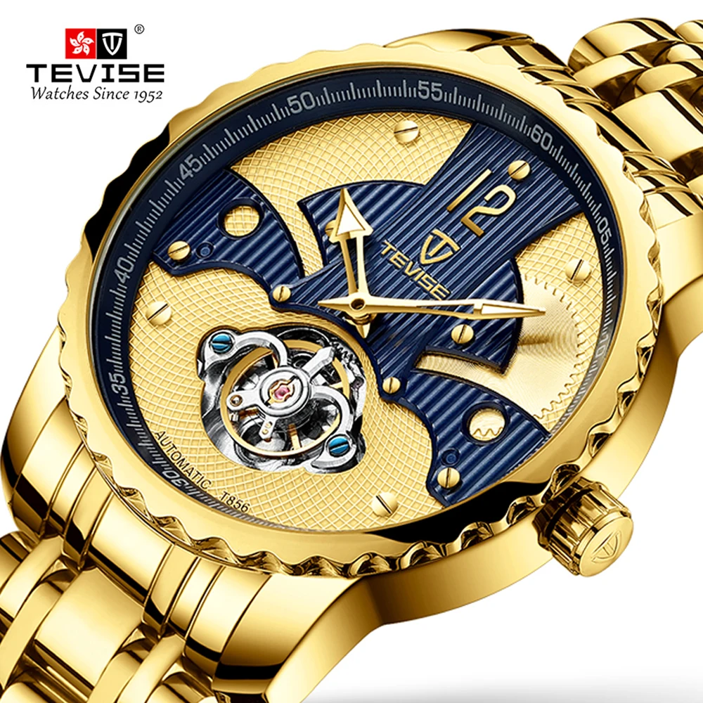 

Tevise Men's Automatic Mechanical Watches Men Luxury Brand Waterproof Skeleton Tourbillon Gold Male Wristwatch Relogio Masculino