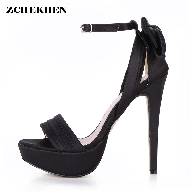 

Silk Elegant Sandals Bowknot Platform Lady Pumps Open Toe High Heels Party Evening Shoes Summer sandalias mujer 2018