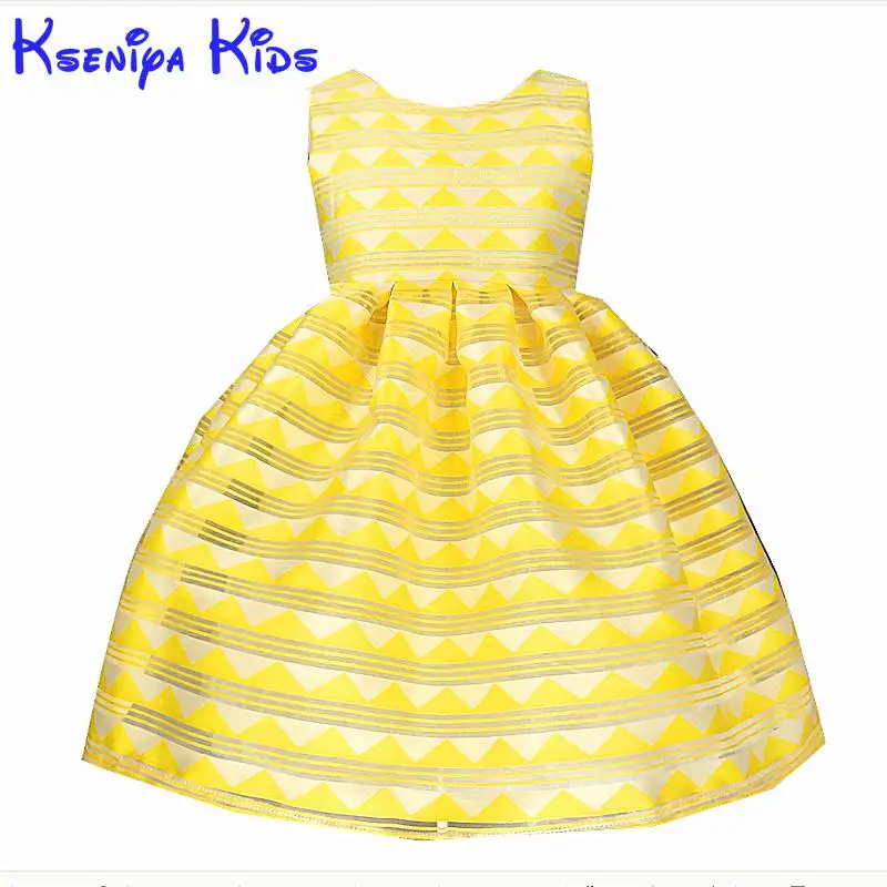 

2016 Autumn Yellow Girl Dress Striped Princess Dresses For Girls Costume Cotton Layer Birthday Party Children's Dresses Zk0818