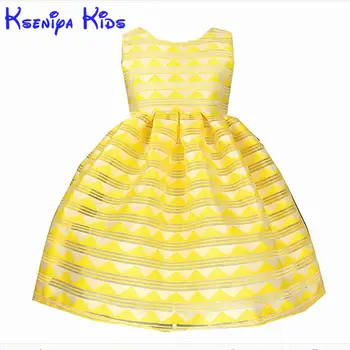 

Kseniya Kids 2017 Summer Yellow Girl Dress Striped Princess Dresses For Girls Cotton Birthday Party Wedding Children's Dresses