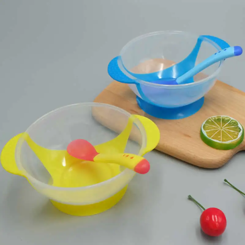 baby Solid Feeding dinnerware Feeding Set Baby Cutlery Sets Drop Resistance Temperature Sensing Spoon Sucker Bowl For Baby Feed