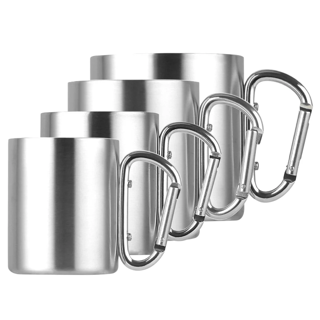 Caliente 220 ml 300 ml 350 ml 450 mL taza de acero inoxidable Camping Picnic viajar taza al aire libre taza de doble pared con mango de mosquetón