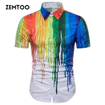 

zemtoo Shirt For Men Short Sleeve Shirt 3D Print Tops 2018 New Fashion Men Slim Design Formal Casual Male Dress Shirt