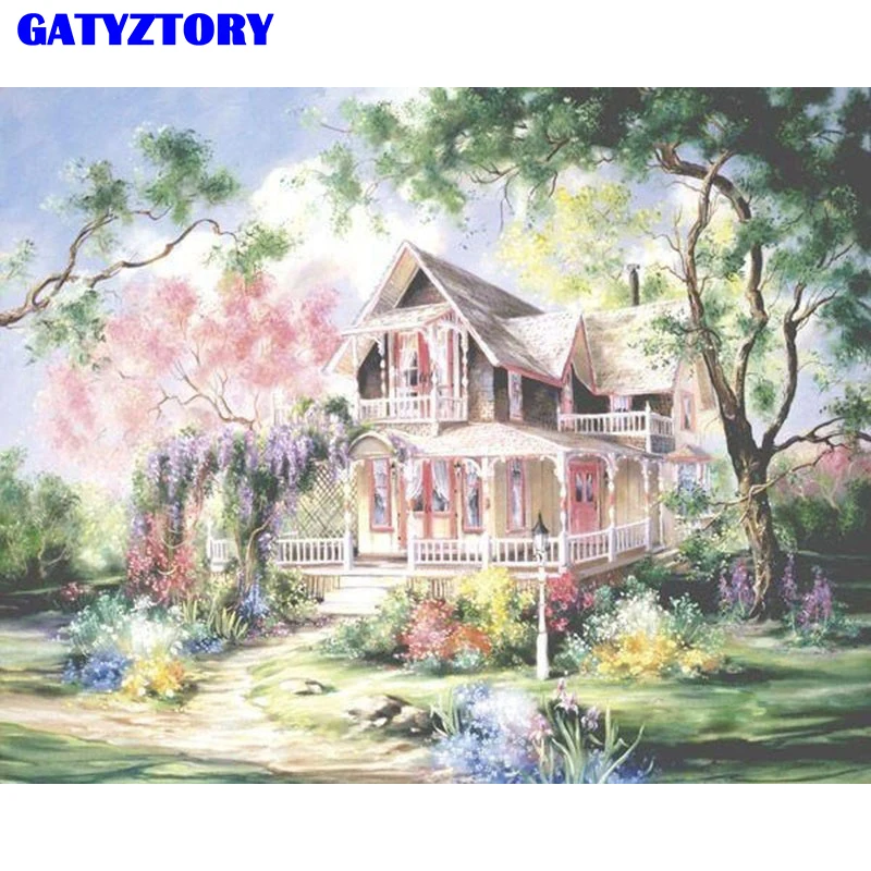 

No Frame Villa DIY Painting By Numbers Kits Acrylic Picture Landscape Painting Modern Wall Art Picture For Home Decor 40x50cm