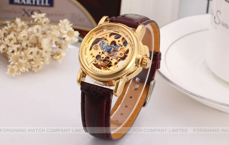 Модные часы победитель Топ Автоматическая Механика для женщин Лидирующий бренд дизайн с роскошным золотым цветным циферблатом кожа часы Relojes Mujer