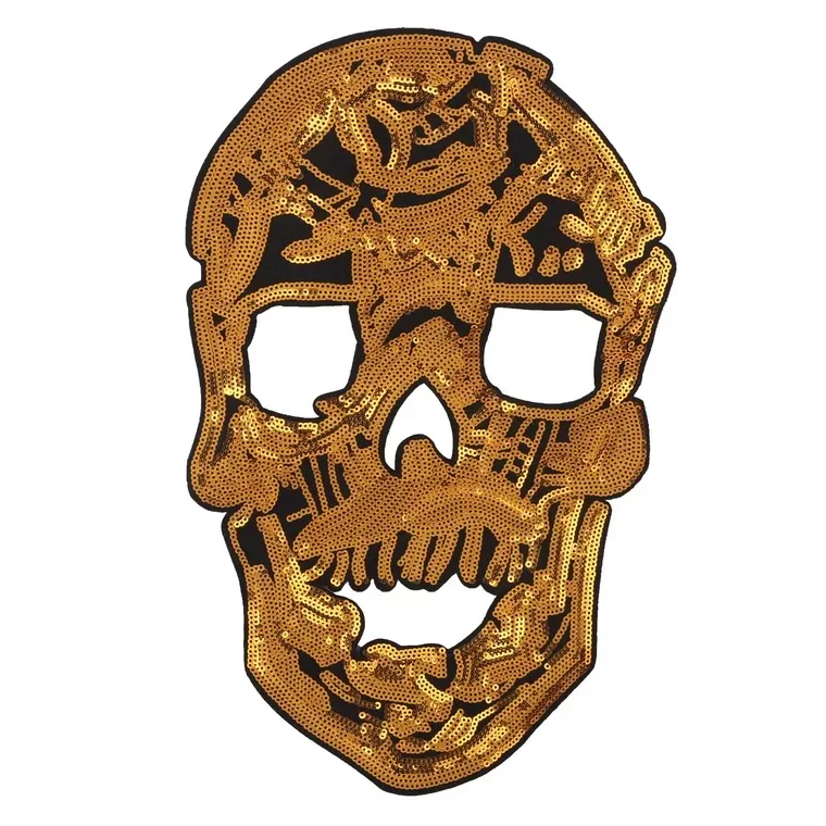 New Arrival Large Gold Skull Sequined Patches for Clothes Sew on Sketelon Sequins Applique Embroidery Patch Sewing DIY 1PC | Дом и сад