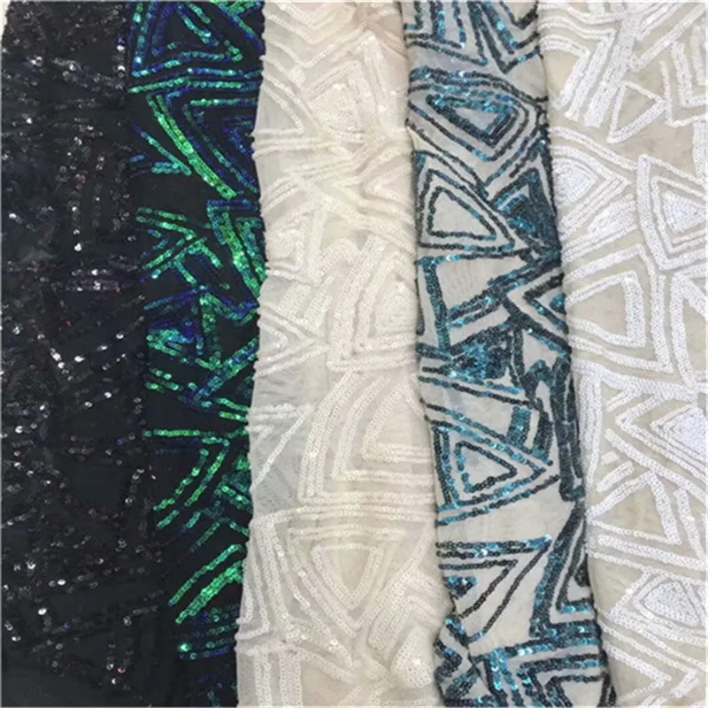 

2019 New Design French Nigerian Laces Fabrics 5 Color High Quality Sequins Laces Fabric Wedding African French Tulle Lace