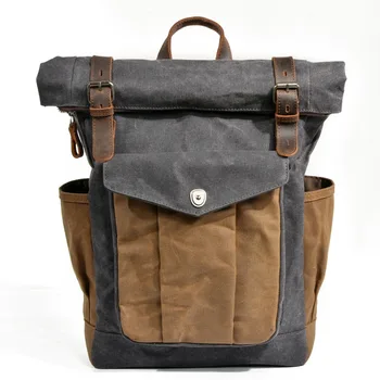 

Retro backpack men women shoulder bag oil wax canvas travel computer bag outdoor waterproof sports mountaineering hiking bag