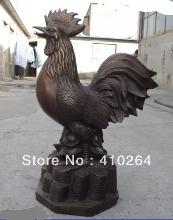 

Shipping 29inch Folk Classic Bronze Feng Shui Lucky Money wealth Cock rooster chicken Statue