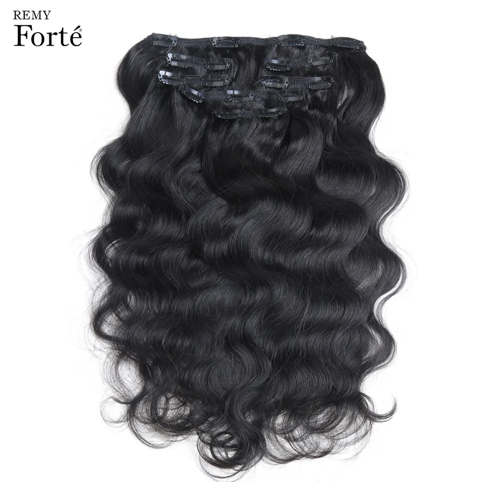 Online Remy Forte 24 pulgadas Clip en extensiones de cabello humano extensión de cabello de onda del cuerpo Color Natural Clip de cabello humano en extensiones 7 Uds Clip