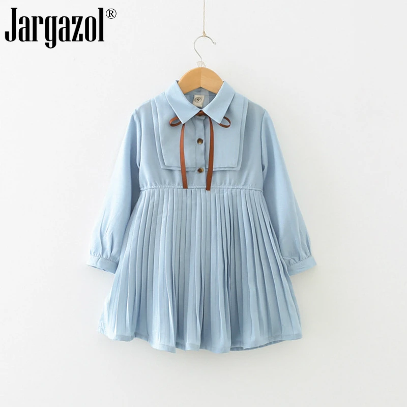 

Girls Dress Long Sleeve Autumn Elegant Blue Dress Children Fashion Pleated Baby Girl Dress New Brand Kids Clothing