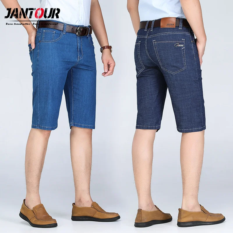 New Summer Fashion Men's Cotton Casual Stretch Cowboy Denim Shorts Men's Straight Short Jeans