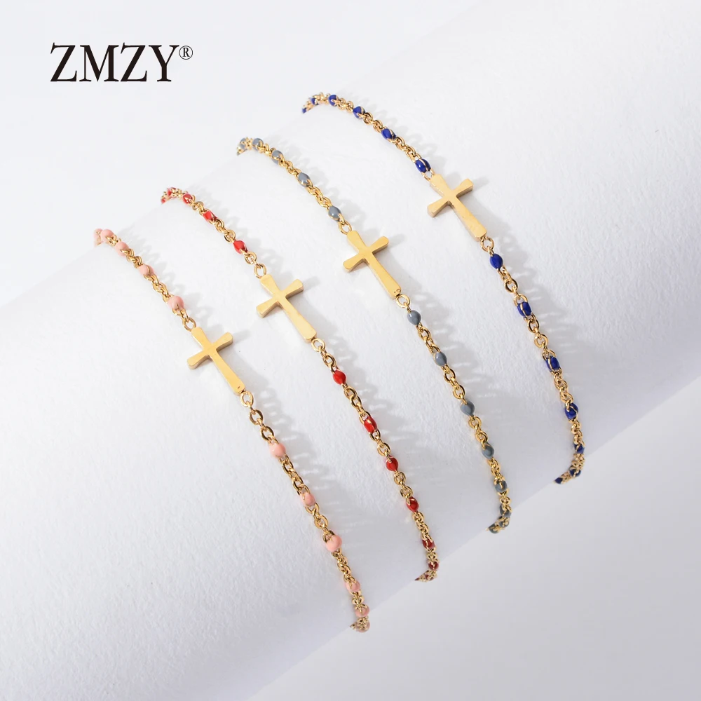 Boho Thin Style Fashion Chain Jesus Christian Stainless Steel Bracelet Women Gold Color Charm Cross Bracelet Girls Jewelry bracelet jewelry