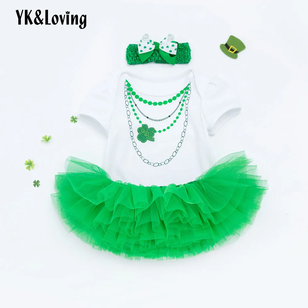 

YK&Loving Baby Girl Skirt Sets White Green Cotton St. Patrick's Day Irish Style Baby Girl Clothing Warm Short Sleeve Printed