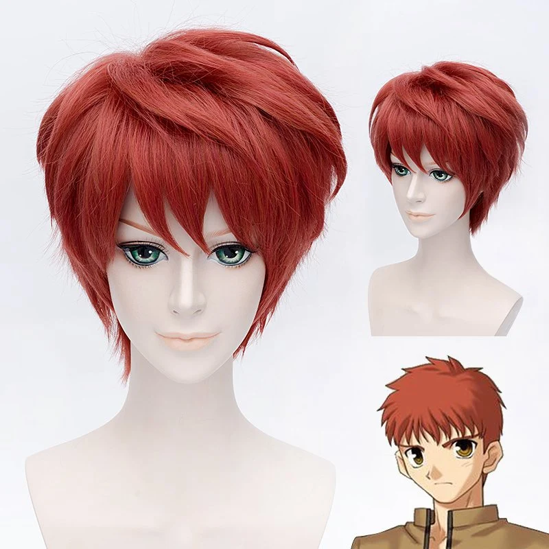 Волосы для косплея из аниме Fate/Stay night Shirou Emiya Red Short + шапочка парика|Костюмы аниме| |