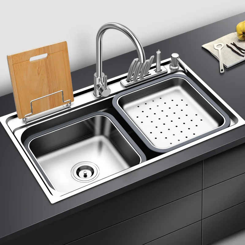 

Stainless steel 304 for one-in-one forming multi-function basin with knife holder single bowl kitchen sink with faucet 2019 news