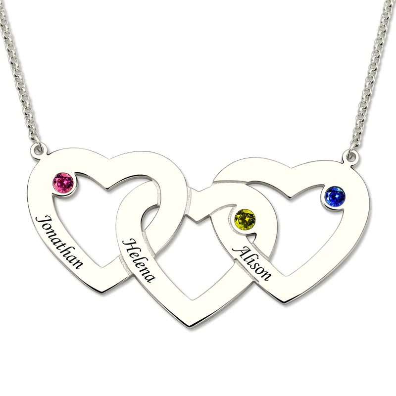 

AILIN Three Hearts Birthstones Necklace In Silver Heart Pendant with Birthstone Mother's Necklace