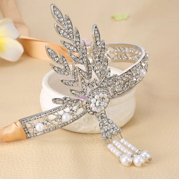 The Great Gatsby Bridal Hair Accessories Crystal Pearl Tassels Hair Headbands Hair Jewelry Wedding Brides Hairband Tiaras Crowns