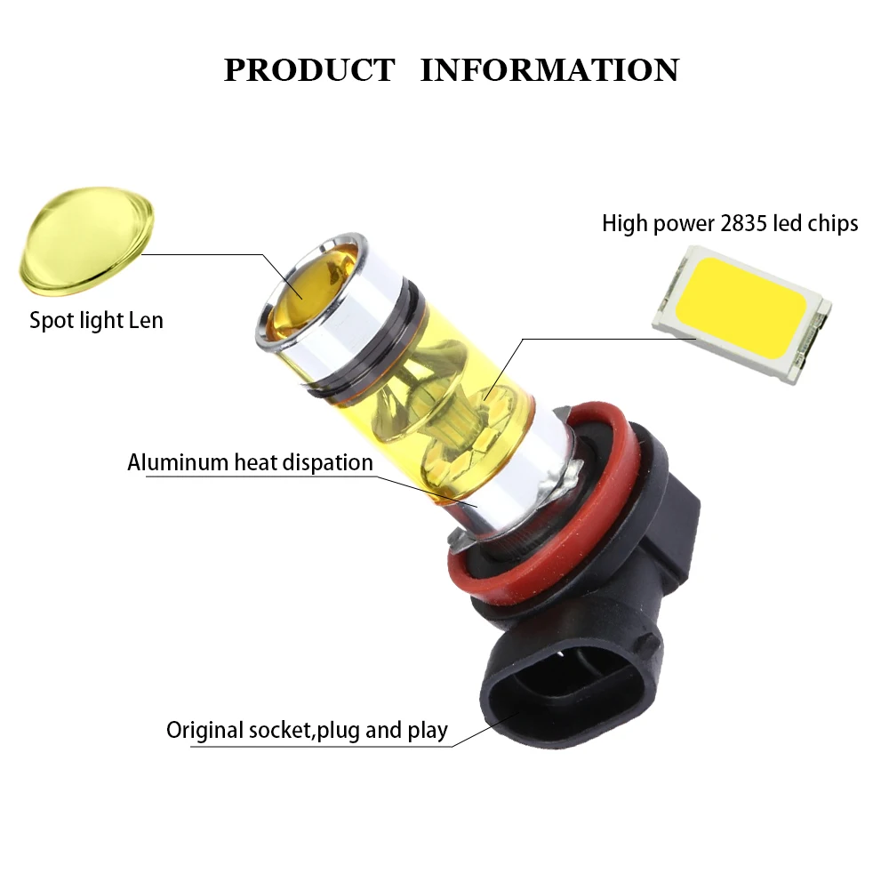 2 шт. H8 H11 9005 HB3 9006 HB4 автомобильный противотуманный светодиодный светильник Canbus DRL Автомобильная ходовая противотуманная фара 20 светодиодный 2835 100 Вт 12 В белый зеленый желтый