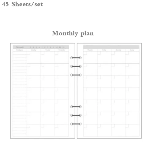 A5 A6 A7 Notebook Refill Spiral Binder Planner Inner Page Inside Paper Planner Dairy Weekly Monthly Plan - Цвет: Monthly plan