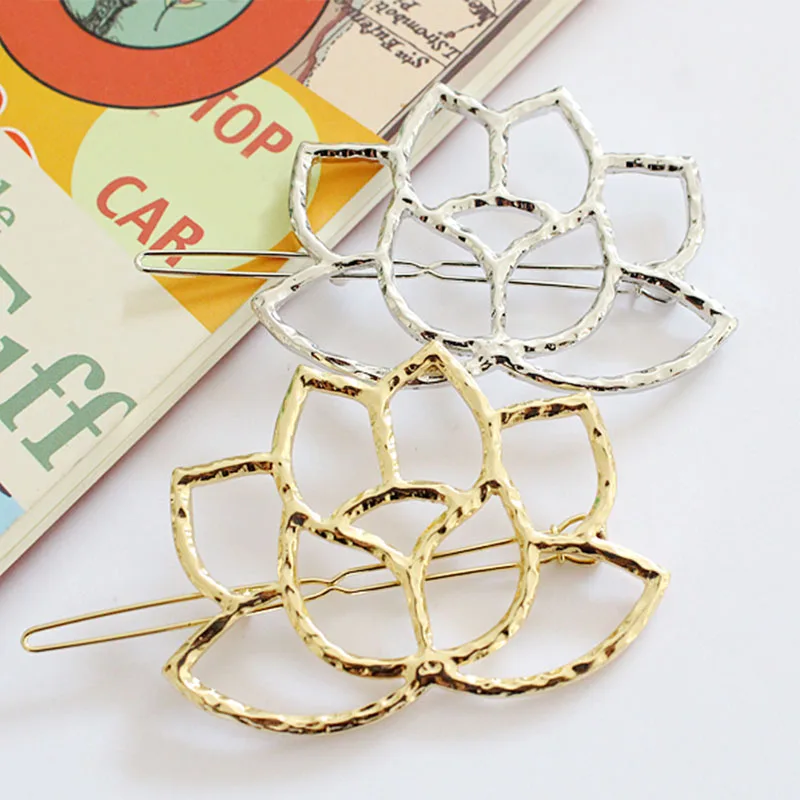 

New Fashion Hot Sale Lotus Shape Brief Hair Clip Women Girls Golden Silvery Fashion Hairpins Hair Accessories