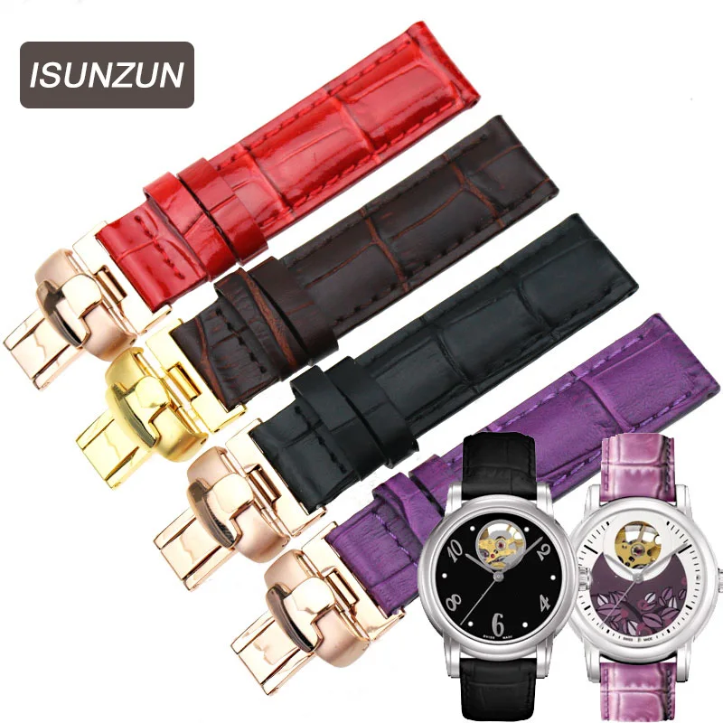 

ISUNZUN New Ladies 16mm T050 Watchband Calfskin Leather Watchstraps 3 Colors Buckle Women's Delicate Watchband for Tissot T050