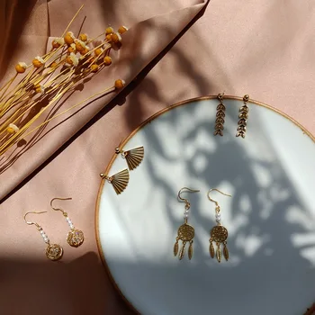 

MuHan 2019 Fashion Simple Goldn Leaf Feather Fan Earrings for Women Girls Trendy Allergy Drop Earrings Temperament Jewelry Gifts