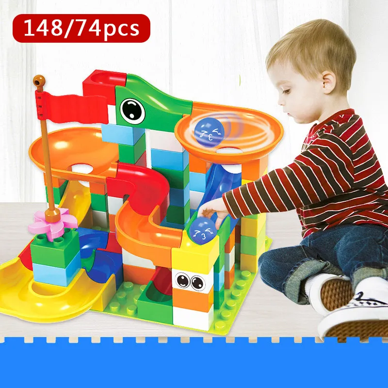 148PC Legoed Duplo Marble Race Run Maze Ball Track Building Blocks