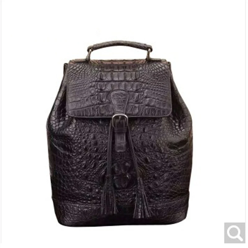 Luolaini аллигатора Кожаная двойная сумка мужской и женский общего назначения подарок ручной работы черные женские мужские рюкзак