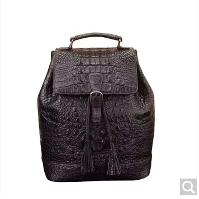 

luolaini Alligator leather double shoulder bag male and female general purpose handmade gift black women men backpack