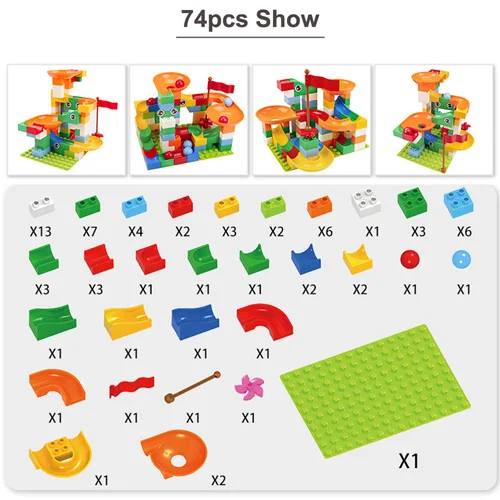 74-296 шт мраморный гоночный лабиринт, Шариковая дорожка, строительные блоки ABS большого размера, воронка, горка, сборные кирпичи, туннельные блоки, игрушки для детей - Цвет: 74pcs