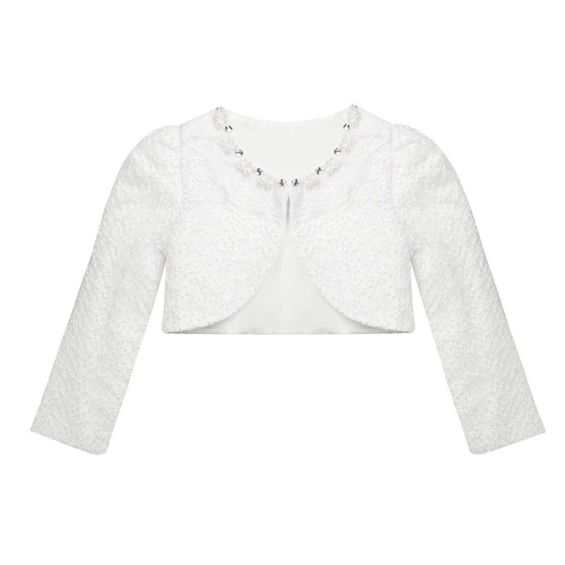 Cardigan de Manga Jaqueta de Renda Bolero para Vestido de Noiva Crianças Meninas Rendas Cardigan Longa Bolero Partido Roupa Branca 10 Cheap Jaquetas e casacos